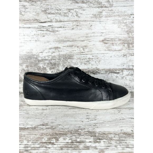 Women's Frye Mindy Low Black Leather Lace Up Sneakers Sz 7M - Picture 2 of 12